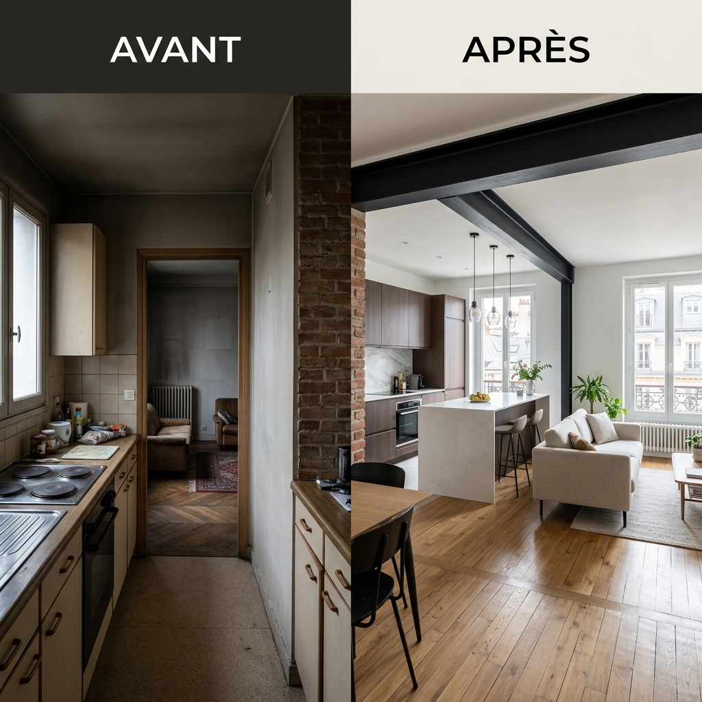 Ouverture mur porteur cuisine - salon à Paris